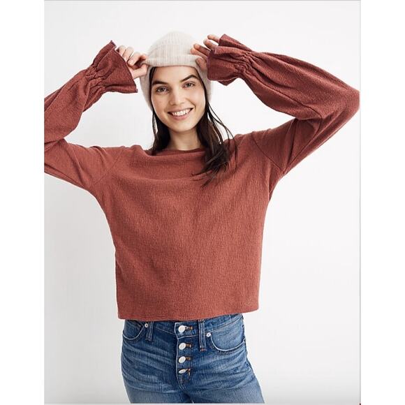 Texture & Thread Madewell Ruffle Ruffle-Cuff Top Boat Neck Long Sleeve SMALL - Picture 2 of 12